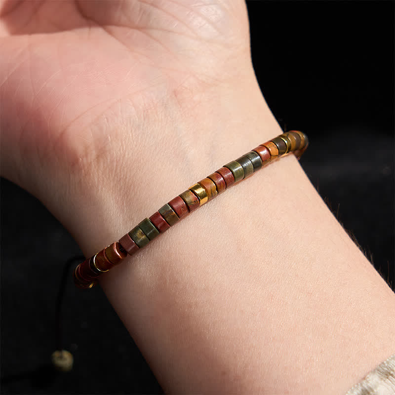 Buddha Stones Pulsera de hilo energético con pequeñas cuentas de jaspe Picasso - image 5