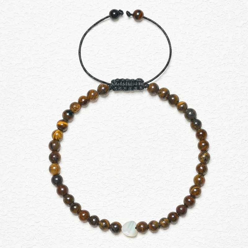Buddha Stones Pulsera de hilo con cuentas pequeñas de ojo de tigre natural en forma de corazón - image 1