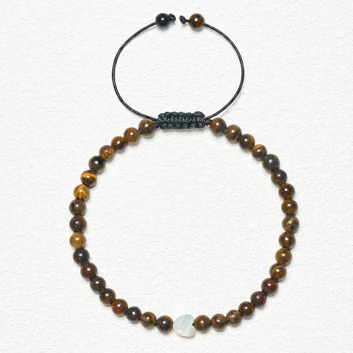 Buddha Stones Pulsera de hilo con cuentas pequeñas de ojo de tigre natural en forma de corazón - image 1