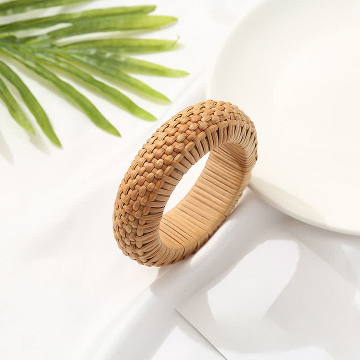 Buddha Stones Pulsera ancha de ratán tejida a mano estilo bohemio playero. - image 3