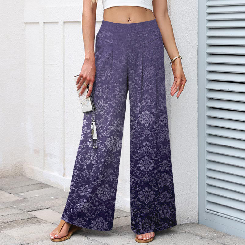 Buddha Stones Pantalones de mujer de lino y algodón con estampado floral vintage, cintura elástica, pernera ancha y bolsillos. - image 5