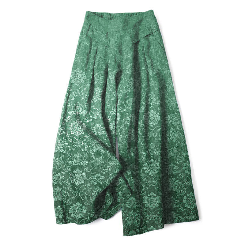 Buddha Stones Pantalones de mujer de lino y algodón con estampado floral vintage, cintura elástica, pernera ancha y bolsillos. - Verdemar - US16，UK/AU20，EU48 (3XL) - image 6