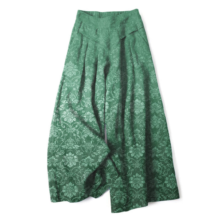 Buddha Stones Pantalones de mujer de lino y algodón con estampado floral vintage, cintura elástica, pernera ancha y bolsillos. - Verdemar - US16，UK/AU20，EU48 (3XL) - image 6