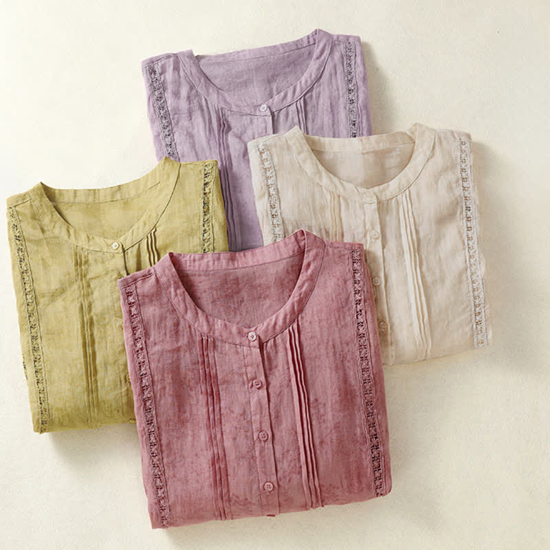 Buddha Stones Camisas de manga tres cuartos lisas con botones, estilo vintage de verano para mujer. - image 27