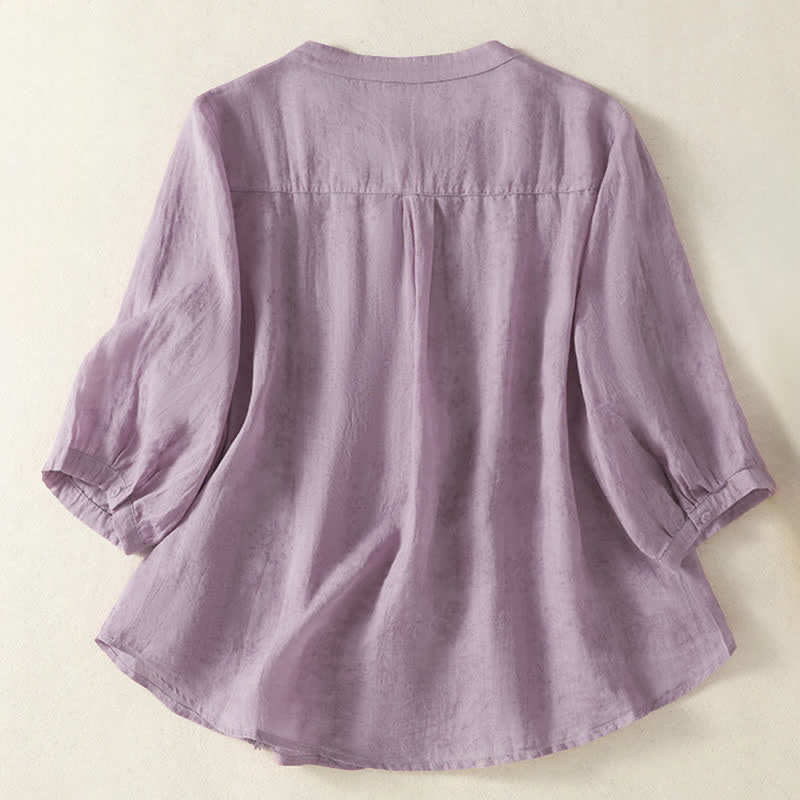 Buddha Stones Camisas de manga tres cuartos lisas con botones, estilo vintage de verano para mujer. - image 20
