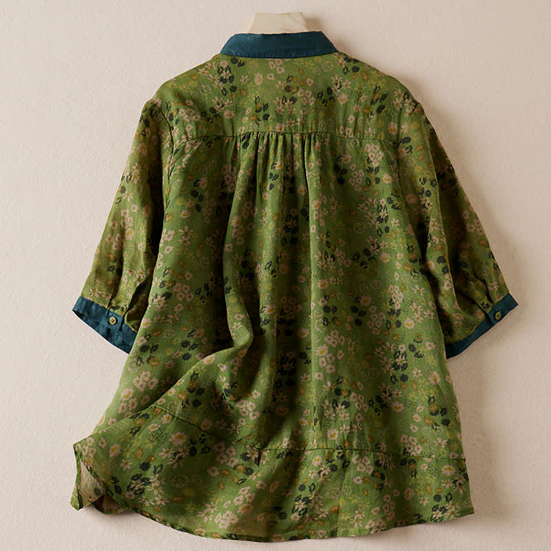 Buddha Stones Camisas de manga corta para mujer con estampado floral y botones, estilo vintage veraniego. - image 1