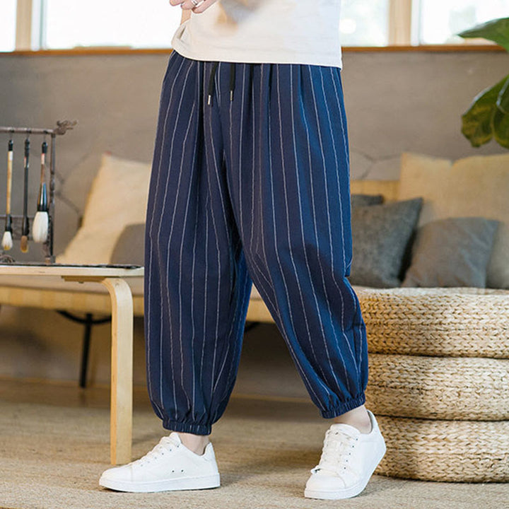 Buddha Stones Pantalones harem de verano informales para hombre, a rayas, con cordón ajustable y bolsillos. - image 21