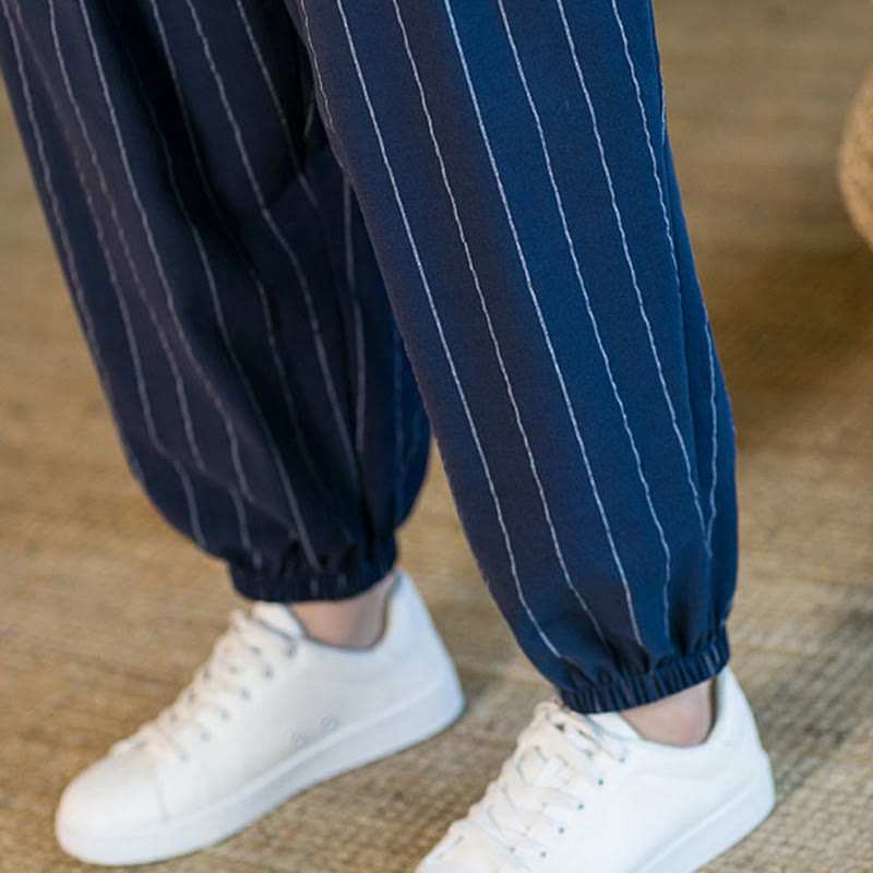 Buddha Stones Pantalones harem de verano informales para hombre, a rayas, con cordón ajustable y bolsillos. - image 31