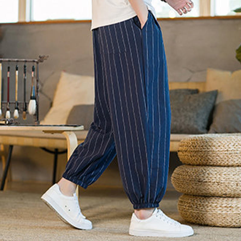 Buddha Stones Pantalones harem de verano informales para hombre, a rayas, con cordón ajustable y bolsillos. - image 26