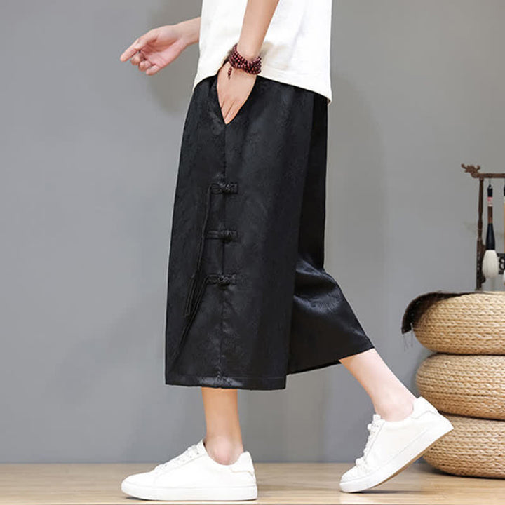 Buddha Stones Pantalones rectos de hombre con botones laterales y bolsillos, estilo Summer Tang. - image 1