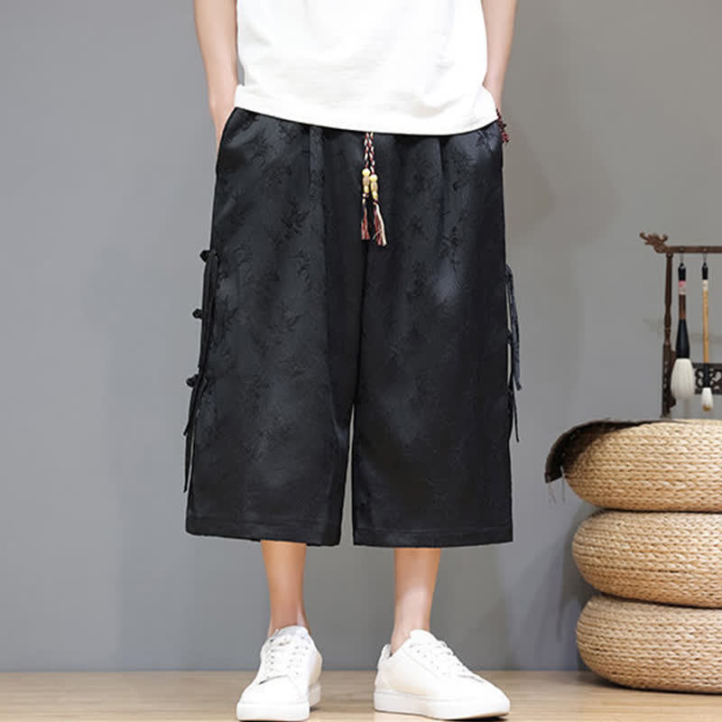 Buddha Stones Pantalones rectos de hombre con botones laterales y bolsillos, estilo Summer Tang. - image 2