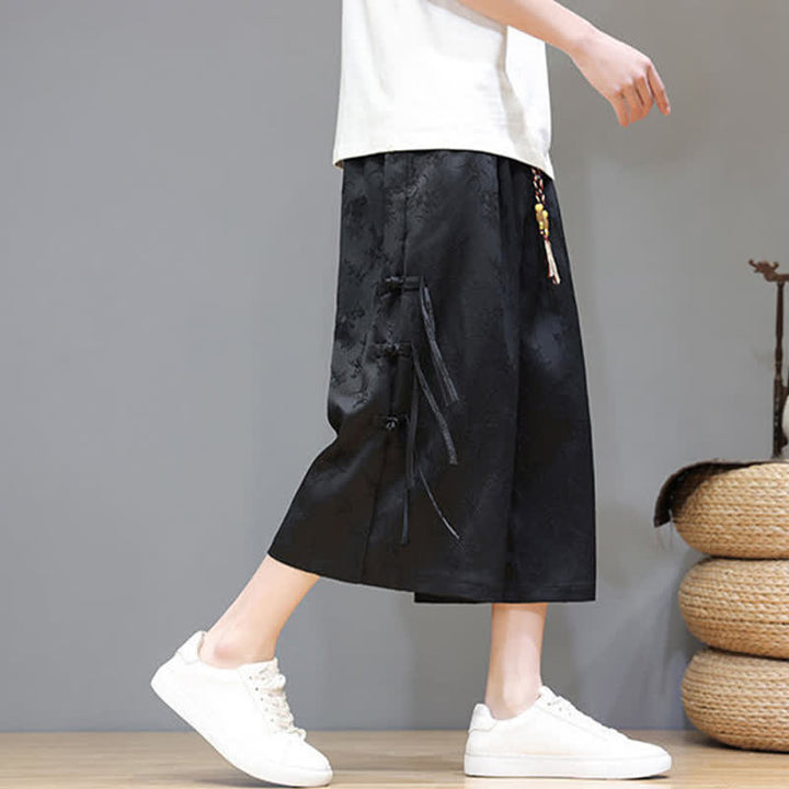 Buddha Stones Pantalones rectos de hombre con botones laterales y bolsillos, estilo Summer Tang. - image 3