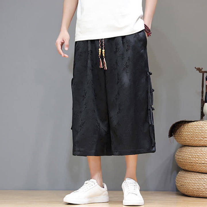 Buddha Stones Pantalones rectos de hombre con botones laterales y bolsillos, estilo Summer Tang. - image 5