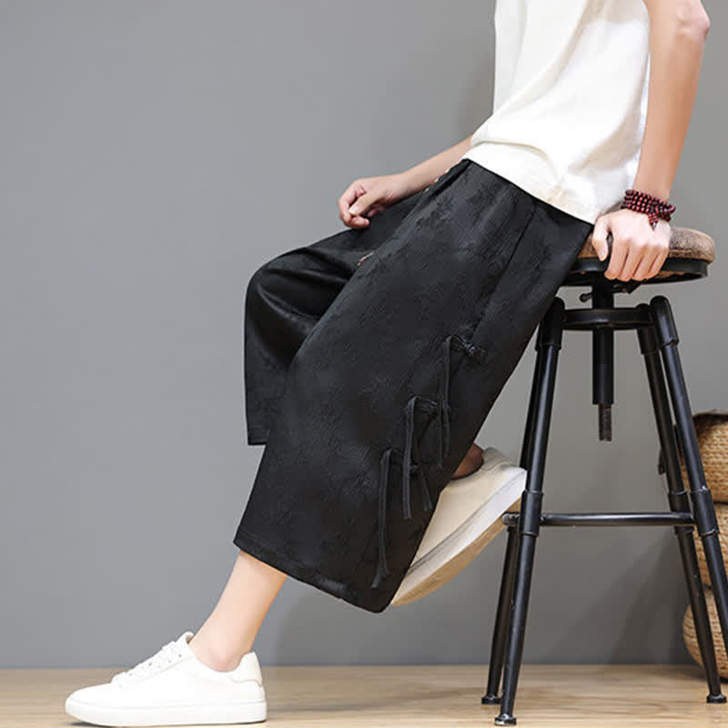 Buddha Stones Pantalones rectos de hombre con botones laterales y bolsillos, estilo Summer Tang. - image 7
