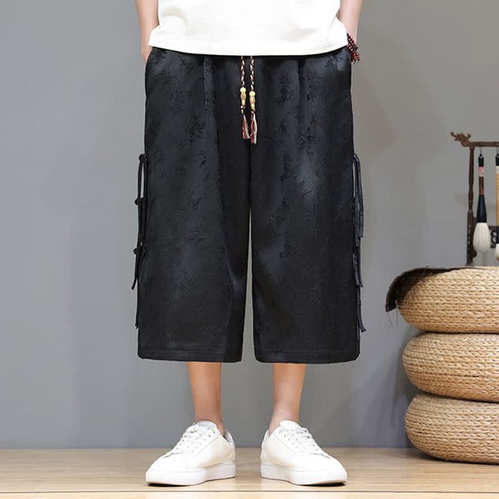 Buddha Stones Pantalones rectos de hombre con botones laterales y bolsillos, estilo Summer Tang. - image 6