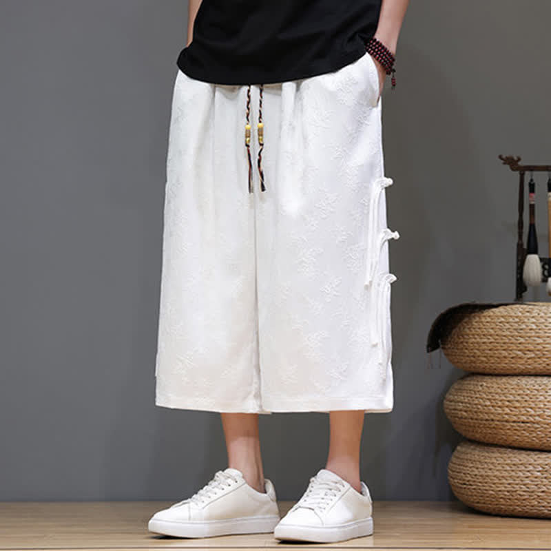 Buddha Stones Pantalones rectos de hombre con botones laterales y bolsillos, estilo Summer Tang. - Blanco - US/UK/AU48，EU58(5XL) - image 8