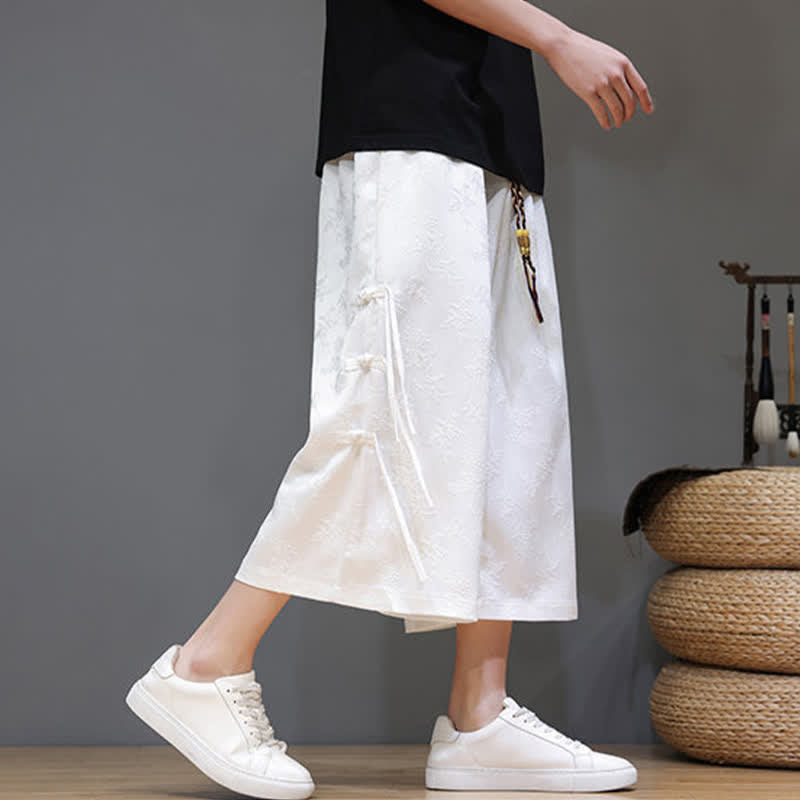 Buddha Stones Pantalones rectos de hombre con botones laterales y bolsillos, estilo Summer Tang. - image 10