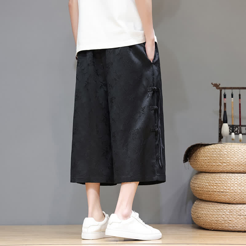 Buddha Stones Pantalones rectos de hombre con botones laterales y bolsillos, estilo Summer Tang. - image 4