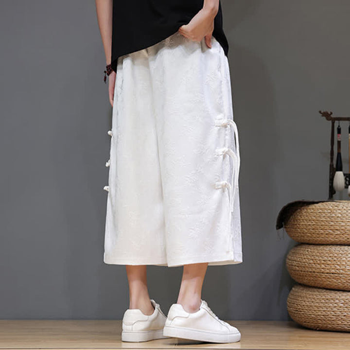 Buddha Stones Pantalones rectos de hombre con botones laterales y bolsillos, estilo Summer Tang. - image 11