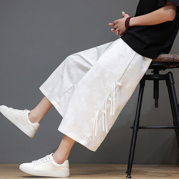 Buddha Stones Pantalones rectos de hombre con botones laterales y bolsillos, estilo Summer Tang. - image 14