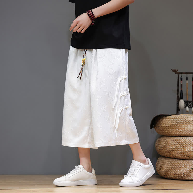 Buddha Stones Pantalones rectos de hombre con botones laterales y bolsillos, estilo Summer Tang. - image 9