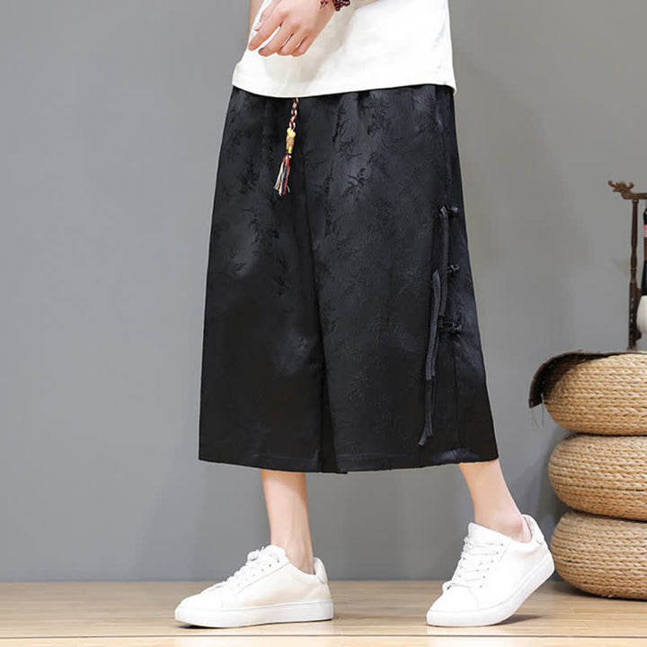Buddha Stones Pantalones rectos de hombre con botones laterales y bolsillos, estilo Summer Tang. - Negro - US/UK/AU48，EU58(5XL) - image 0