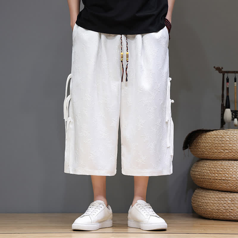 Buddha Stones Pantalones rectos de hombre con botones laterales y bolsillos, estilo Summer Tang. - image 12