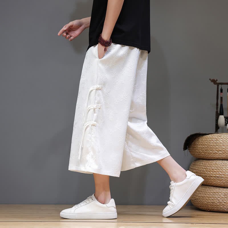 Buddha Stones Pantalones rectos de hombre con botones laterales y bolsillos, estilo Summer Tang. - image 13