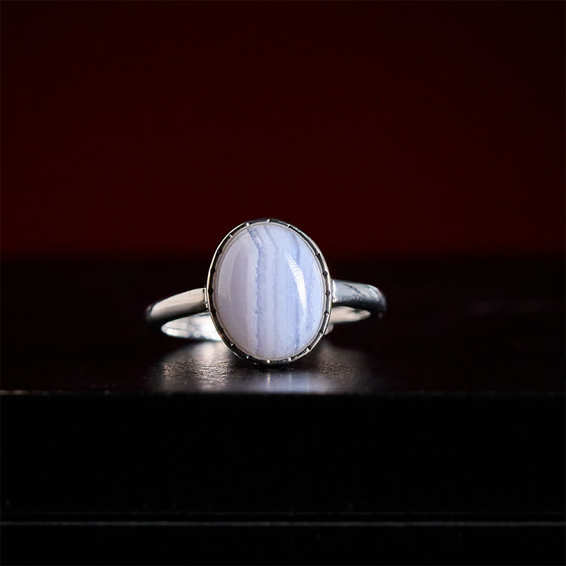 Buddha Stones Anillo de equilibrio redondo de ágata de encaje azul natural - image 1