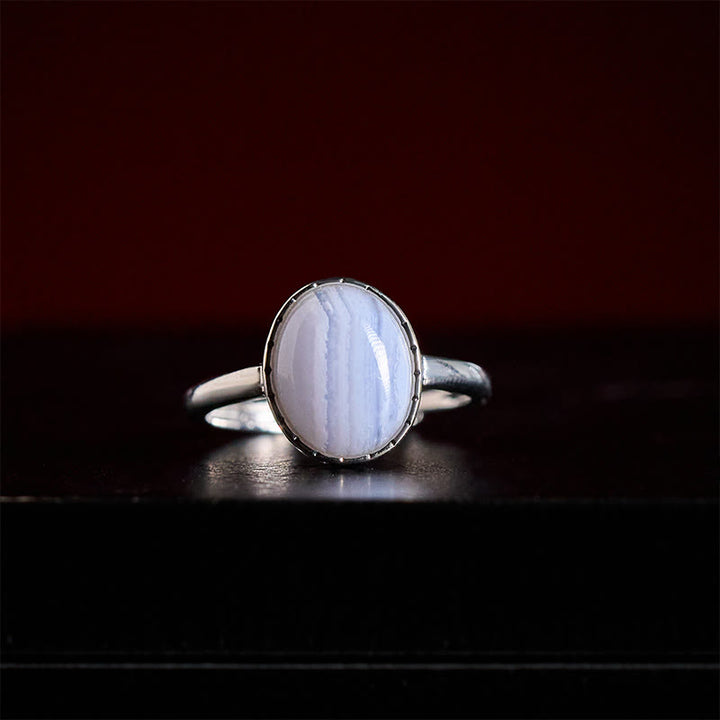 Buddha Stones Anillo de equilibrio redondo de ágata de encaje azul natural - image 1