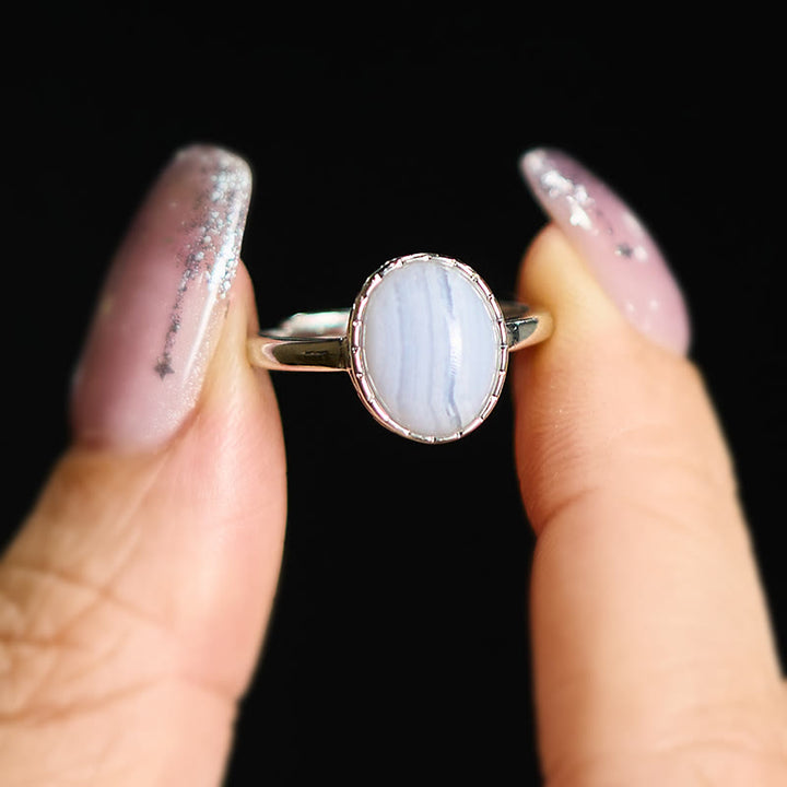 Buddha Stones Anillo de equilibrio redondo de ágata de encaje azul natural - image 3