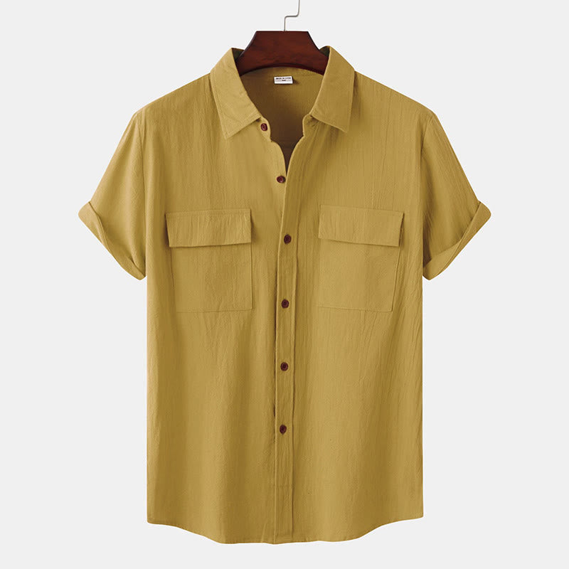 Buddha Stones Camisas de manga corta para hombre, estilo casual de verano, con botones y bolsillos decorativos. - Marrón silla de montar - US/UK/AU46, UE 56 (3XL) - image 0
