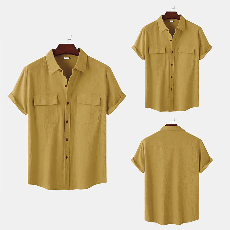 Buddha Stones Camisas de manga corta para hombre, estilo casual de verano, con botones y bolsillos decorativos. - image 1