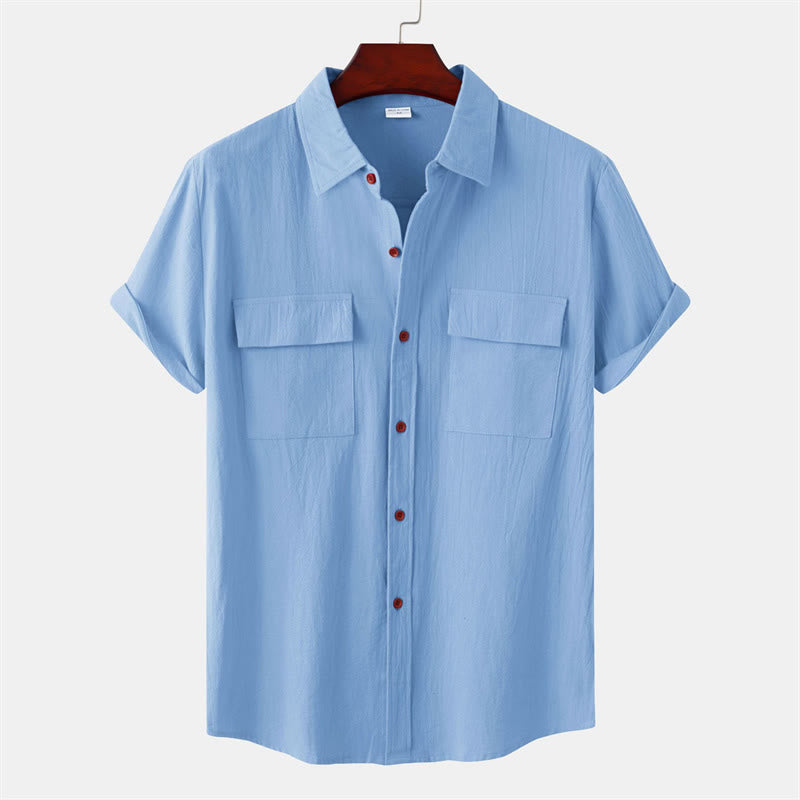 Buddha Stones Camisas de manga corta para hombre, estilo casual de verano, con botones y bolsillos decorativos. - Azul cielo claro - US/UK/AU46, UE 56 (3XL) - image 15