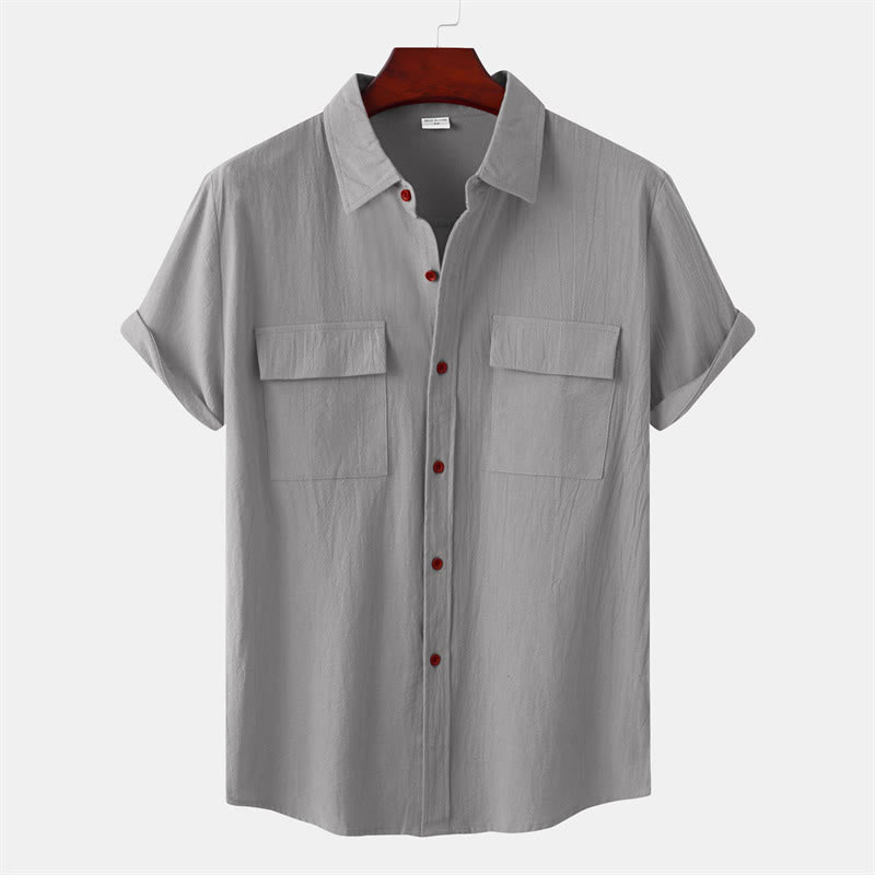 Buddha Stones Camisas de manga corta para hombre, estilo casual de verano, con botones y bolsillos decorativos. - Gris claro - US/UK/AU46, UE 56 (3XL) - image 36