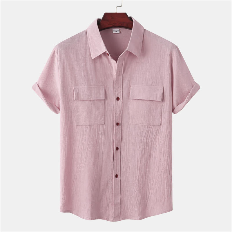 Buddha Stones Camisas de manga corta para hombre, estilo casual de verano, con botones y bolsillos decorativos. - rosa claro - US/UK/AU46, UE 56 (3XL) - image 43
