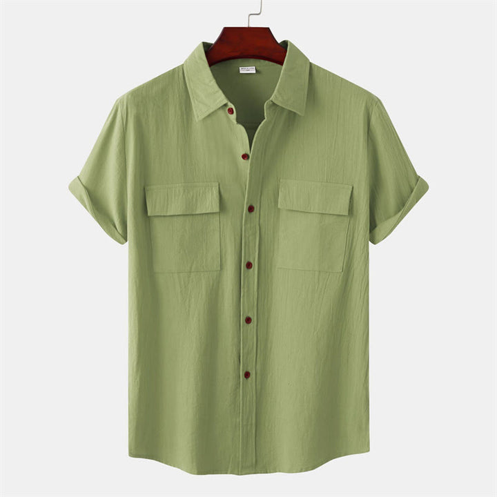 Buddha Stones Camisas de manga corta para hombre, estilo casual de verano, con botones y bolsillos decorativos. - Verde oliva - US/UK/AU46, UE 56 (3XL) - image 64