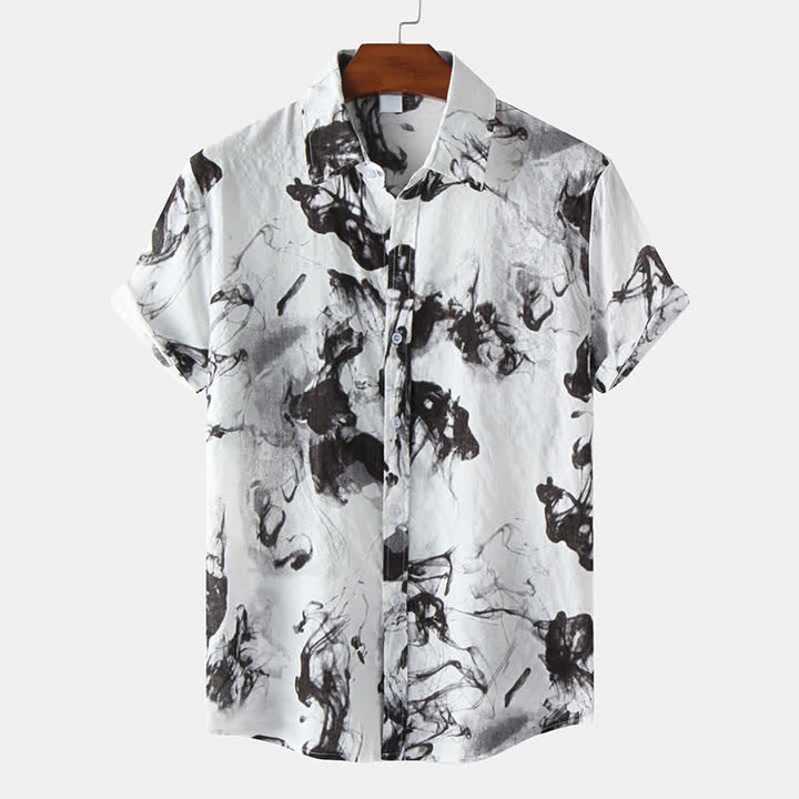 Buddha Stones Camisas de manga corta para hombre, estilo casual de verano, con botones y estampado de tinta. - Negro - US/UK/AU46, UE 56 (3XL) - image 0