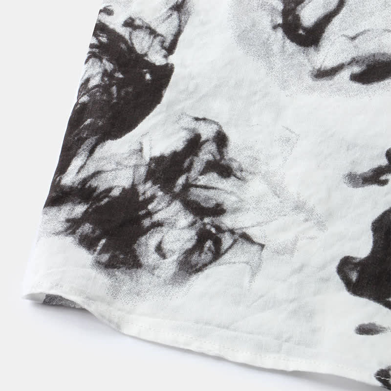 Buddha Stones Camisas de manga corta para hombre, estilo casual de verano, con botones y estampado de tinta. - image 6