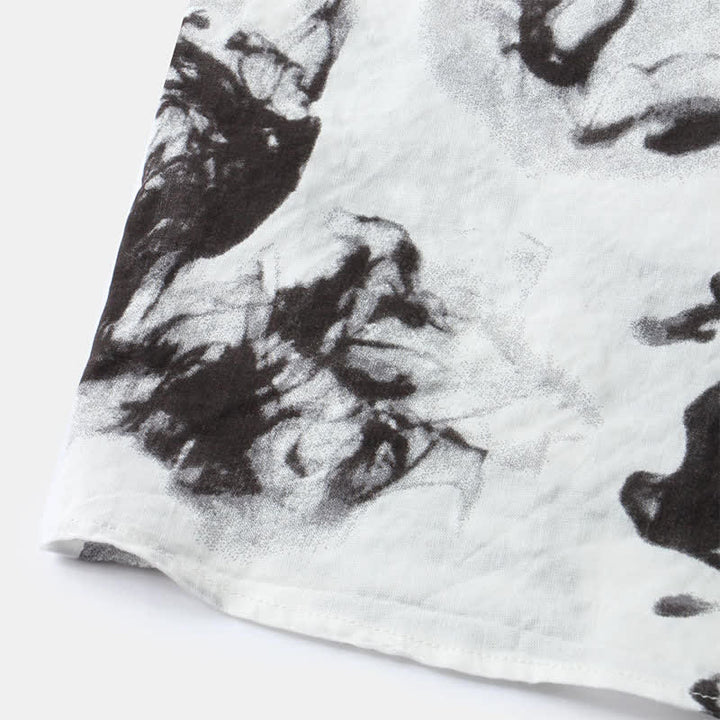 Buddha Stones Camisas de manga corta para hombre, estilo casual de verano, con botones y estampado de tinta. - image 6