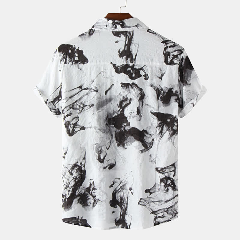 Buddha Stones Camisas de manga corta para hombre, estilo casual de verano, con botones y estampado de tinta. - image 1