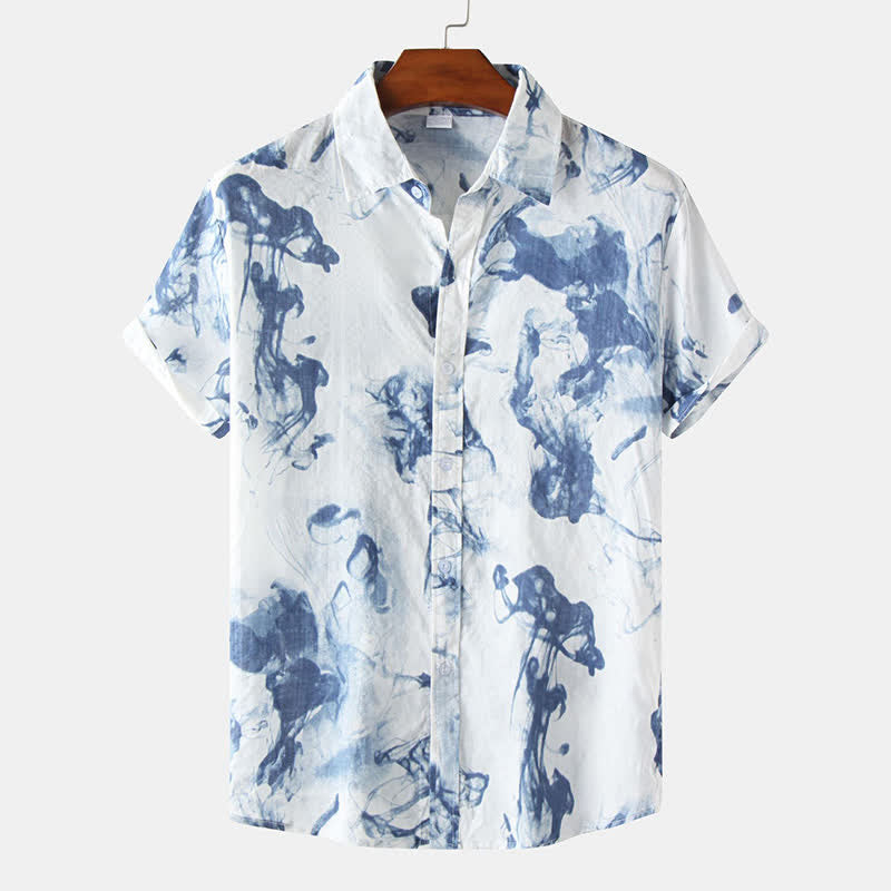 Buddha Stones Camisas de manga corta para hombre, estilo casual de verano, con botones y estampado de tinta. - Azul acero - US/UK/AU46, UE 56 (3XL) - image 8