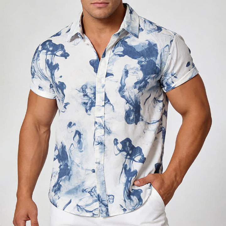 Buddha Stones Camisas de manga corta para hombre, estilo casual de verano, con botones y estampado de tinta. - image 10