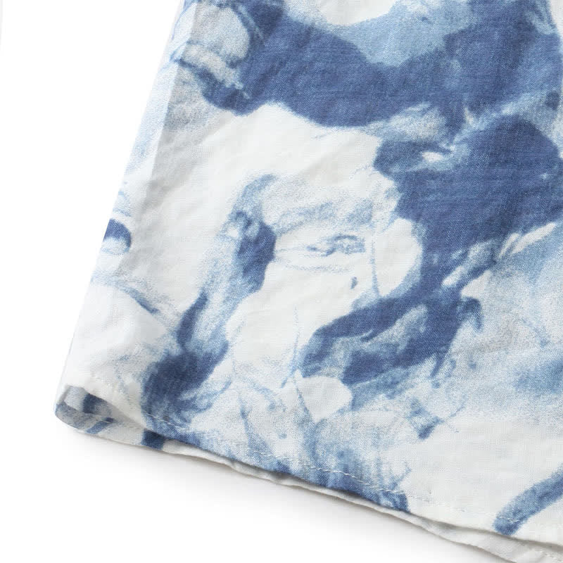 Buddha Stones Camisas de manga corta para hombre, estilo casual de verano, con botones y estampado de tinta. - image 14