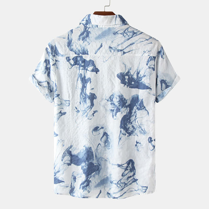 Buddha Stones Camisas de manga corta para hombre, estilo casual de verano, con botones y estampado de tinta. - image 9