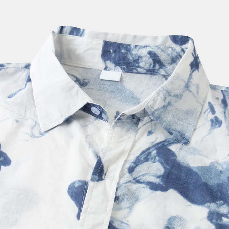 Buddha Stones Camisas de manga corta para hombre, estilo casual de verano, con botones y estampado de tinta. - image 12