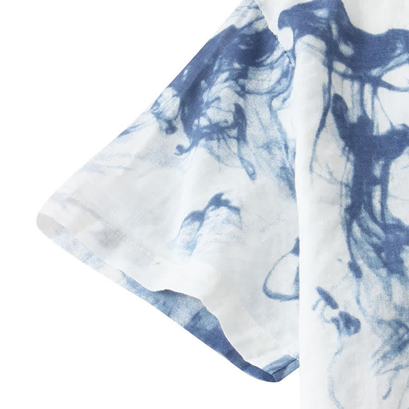 Buddha Stones Camisas de manga corta para hombre, estilo casual de verano, con botones y estampado de tinta. - image 11