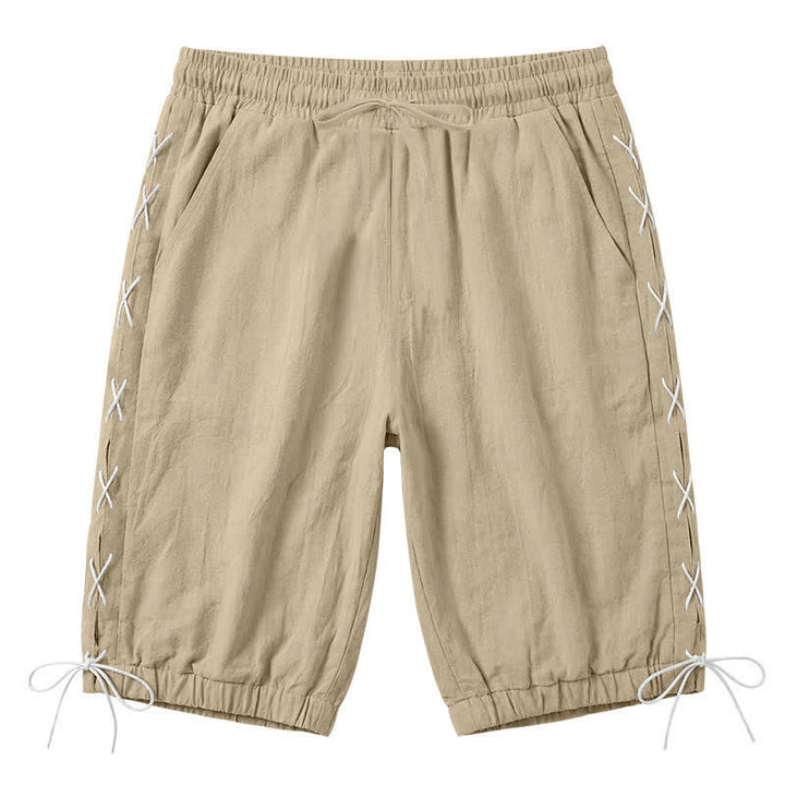 Pantalones cortos tipo bermudas Buddha Stones de verano con cordón ajustable y abertura lateral, color liso, para hombre, con bolsillos. - Broncearse - US/UK/AU44，EU54 (3XL) - image 0