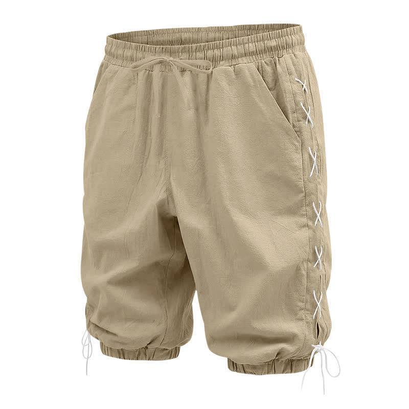 Pantalones cortos tipo bermudas Buddha Stones de verano con cordón ajustable y abertura lateral, color liso, para hombre, con bolsillos. - image 1