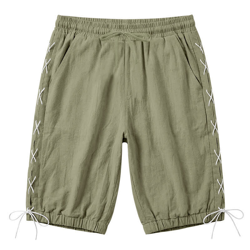 Pantalones cortos tipo bermudas Buddha Stones de verano con cordón ajustable y abertura lateral, color liso, para hombre, con bolsillos. - Verde oliva - US/UK/AU44，EU54 (3XL) - image 25